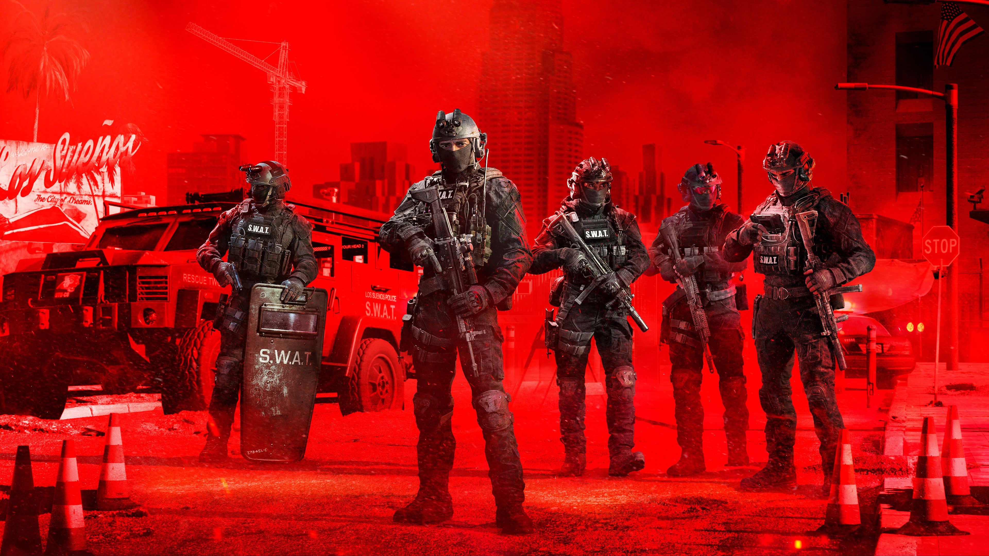 Ready or Not, Key Art, Fundo vermelho, FPS, Jogos de 2025