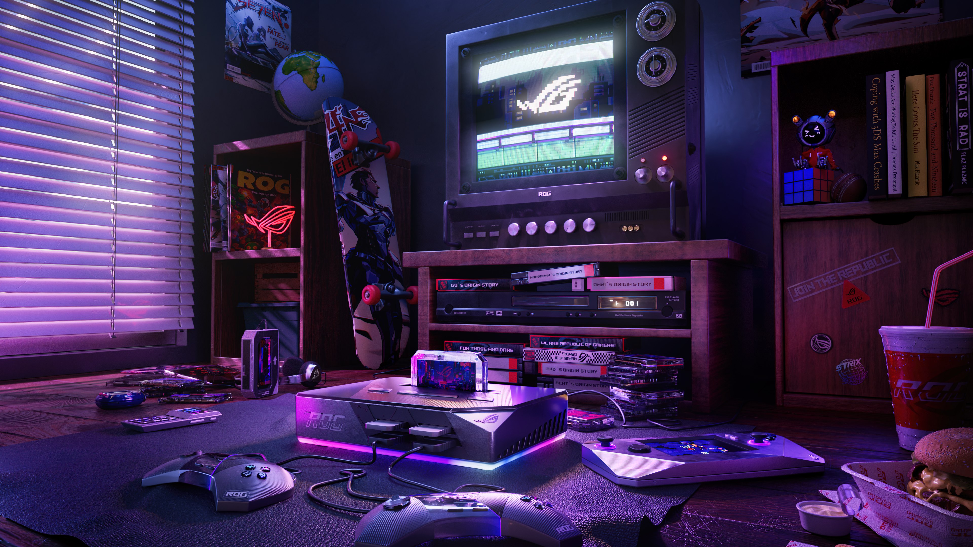 Retrô, Sala de jogos, Console de videogame, ASUS ROG, Republic of Gamers, Aconchegante, Interior estético