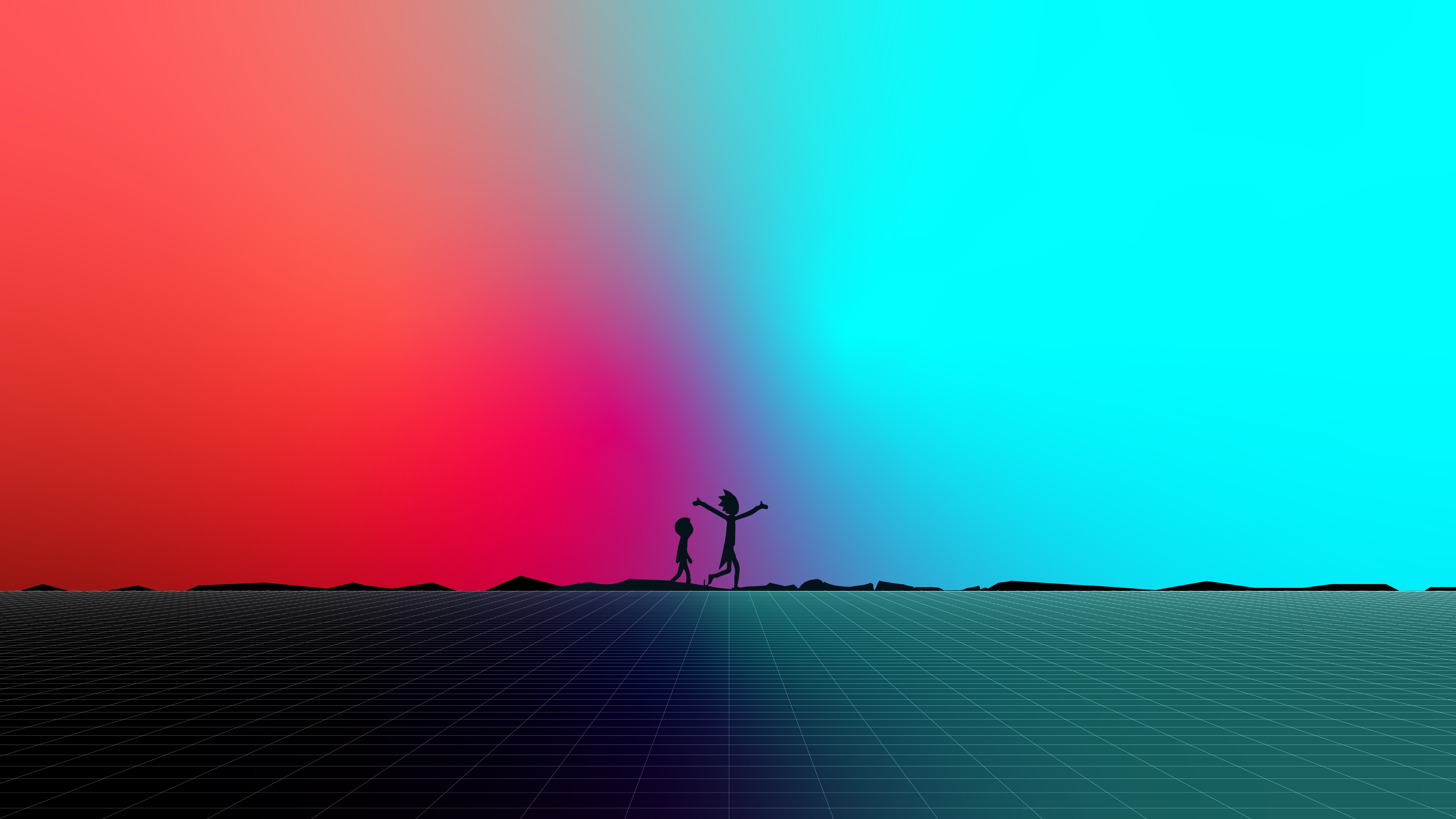 Rick and Morty, Minimalista, Rick Sanchez, Morty Smith, 8K, 5K, Fundo gradiente, Silhueta, Fundo colorido, Simples