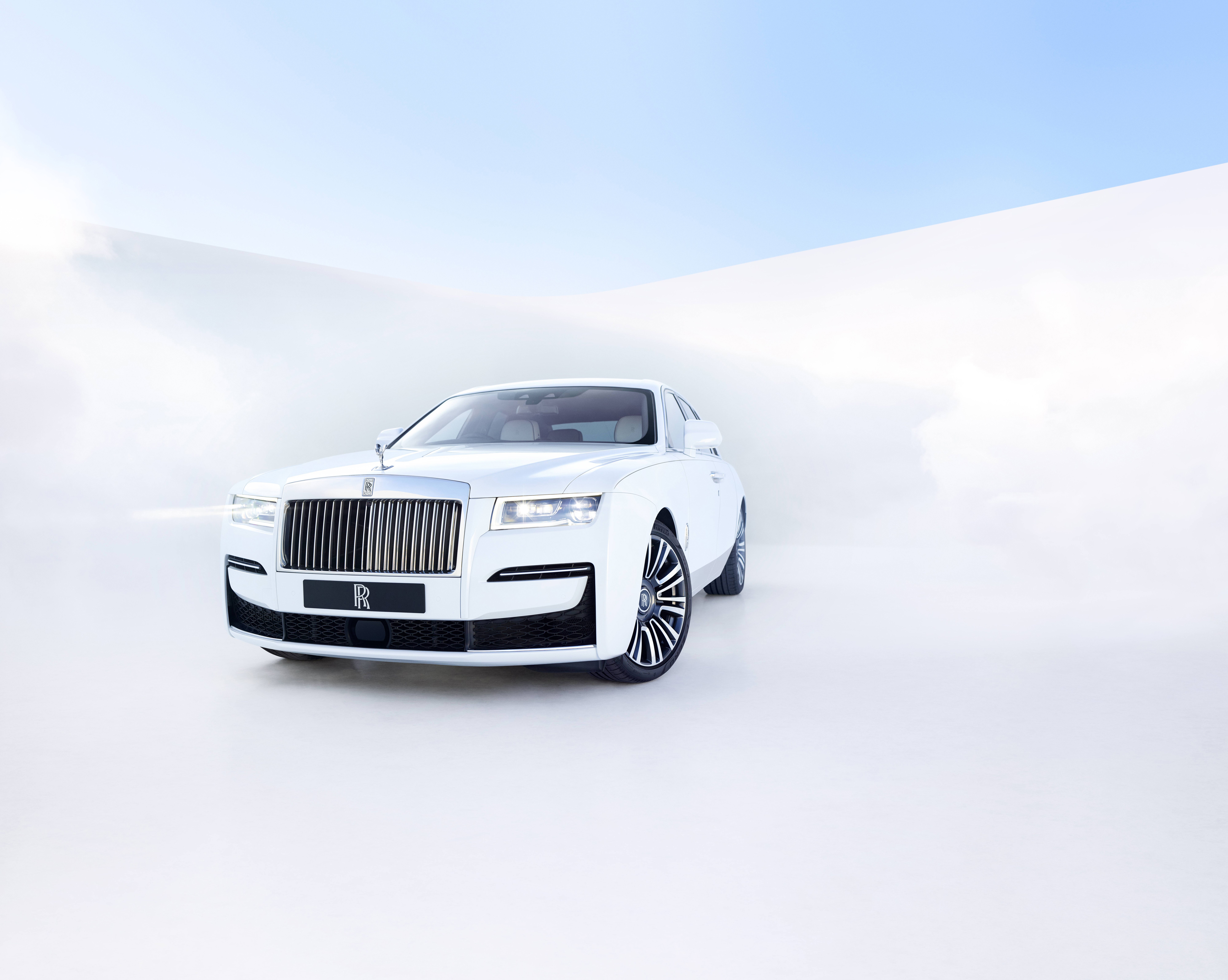 Rolls-Royce Ghost, Branco, 2020, Fundo branco, 5K, 8K