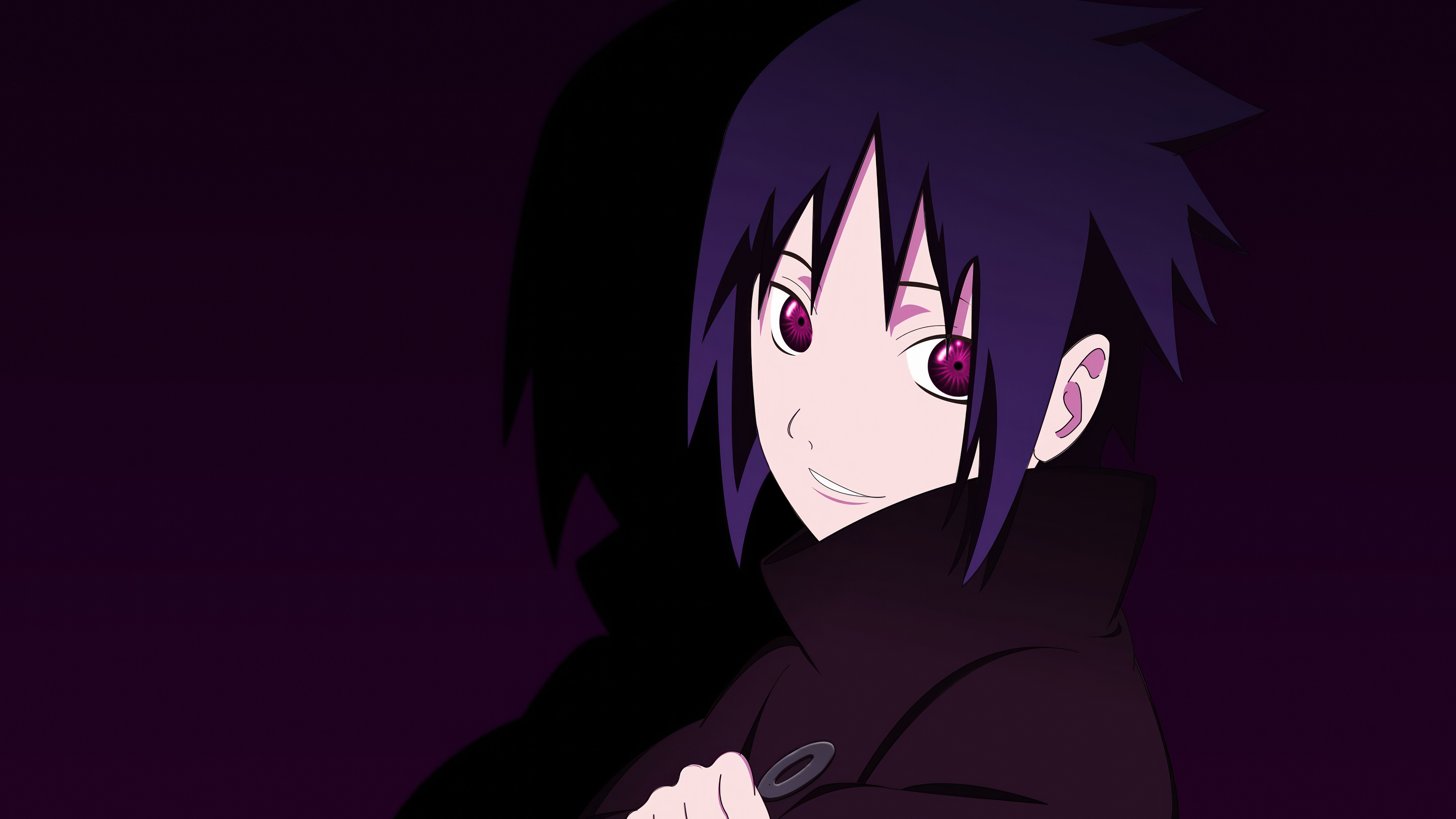 Sasuke Uchiha, Sorrindo, Naruto, 5K, Roxo escuro