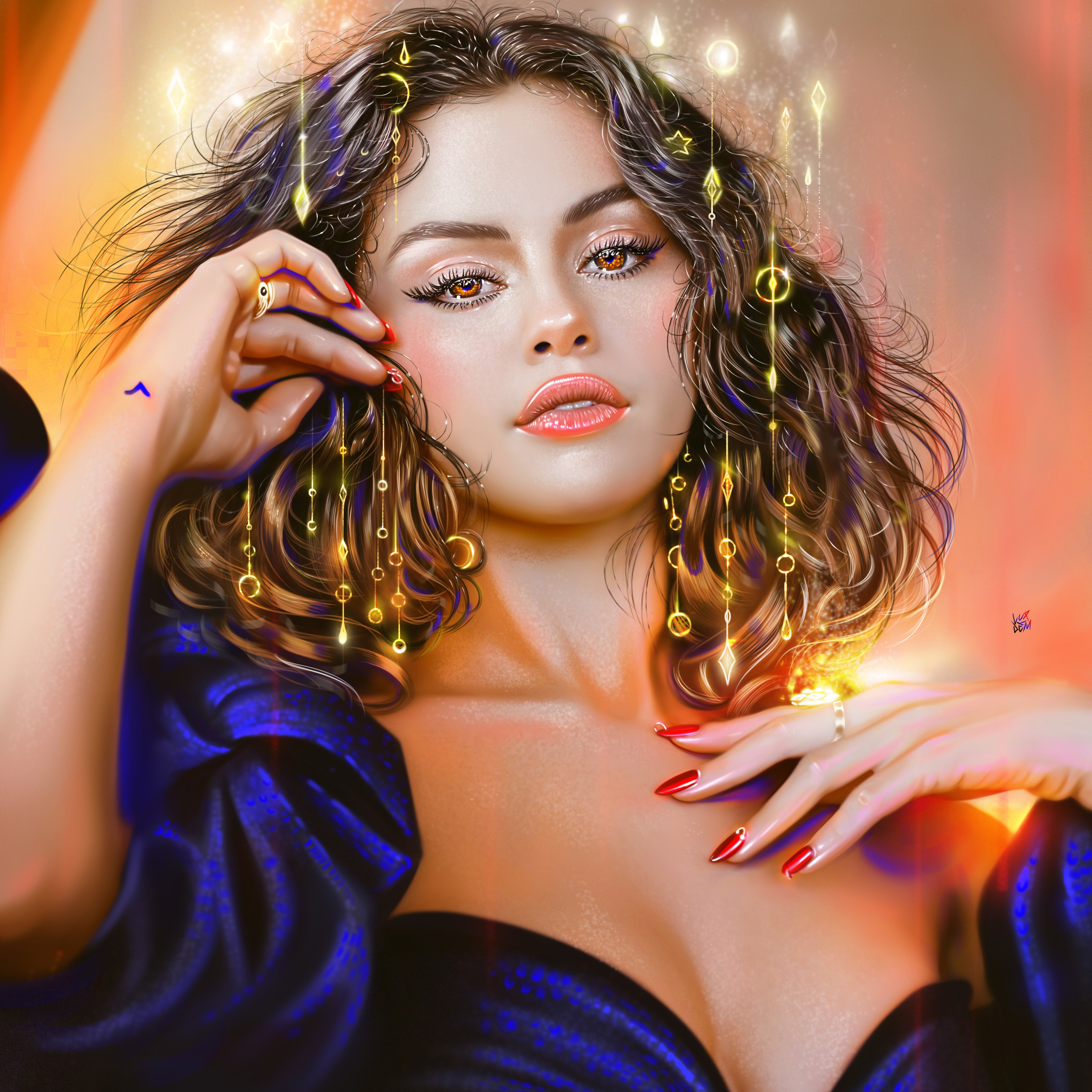 Selena Gomez, Pintura, Ilustração, Cantora americana, Colorido, Vívido, Retrato, Mágica, Obra de arte