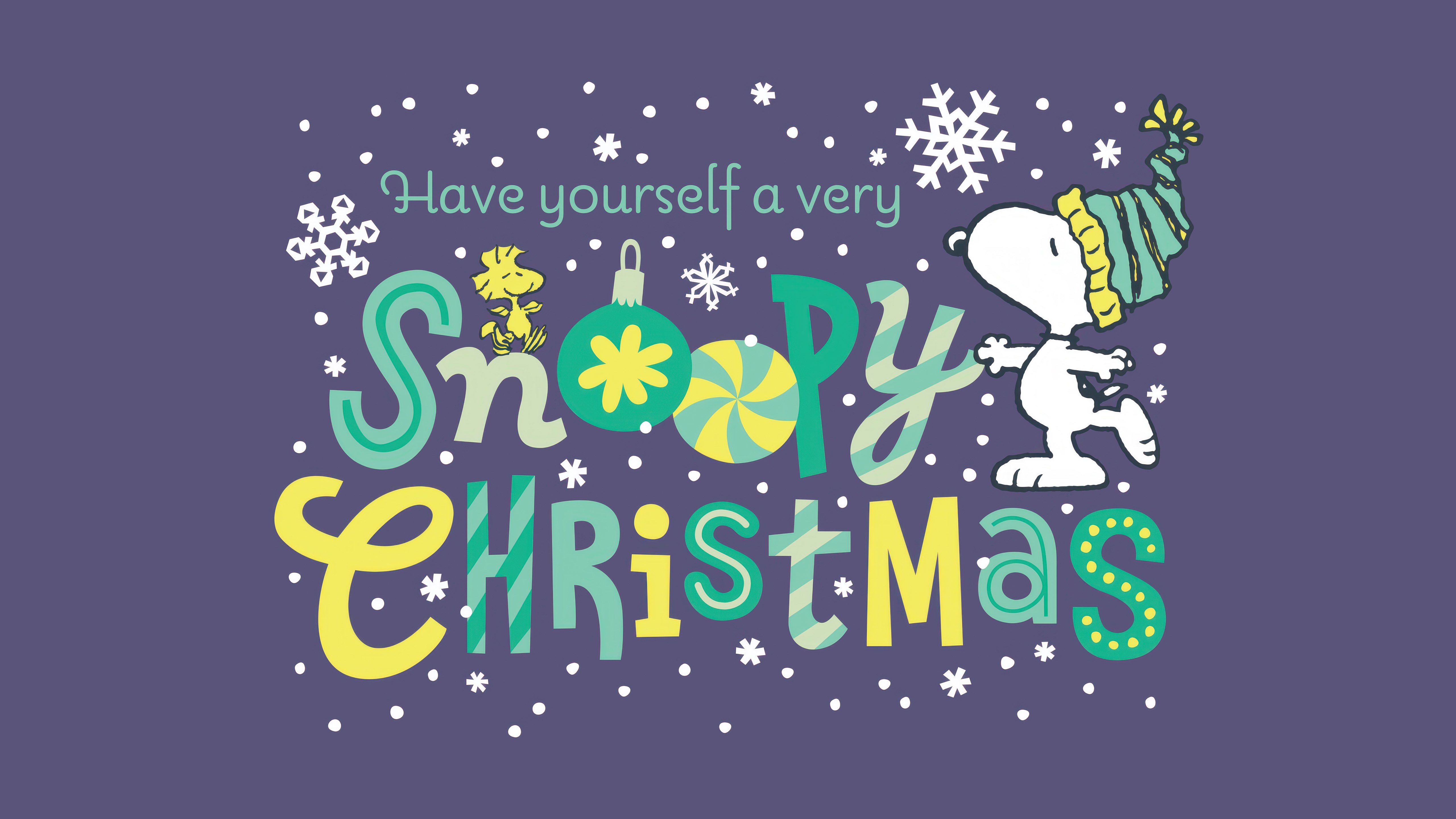 Snoopy, Natal, Fundo roxo, Ilustração, 5K, Woodstock