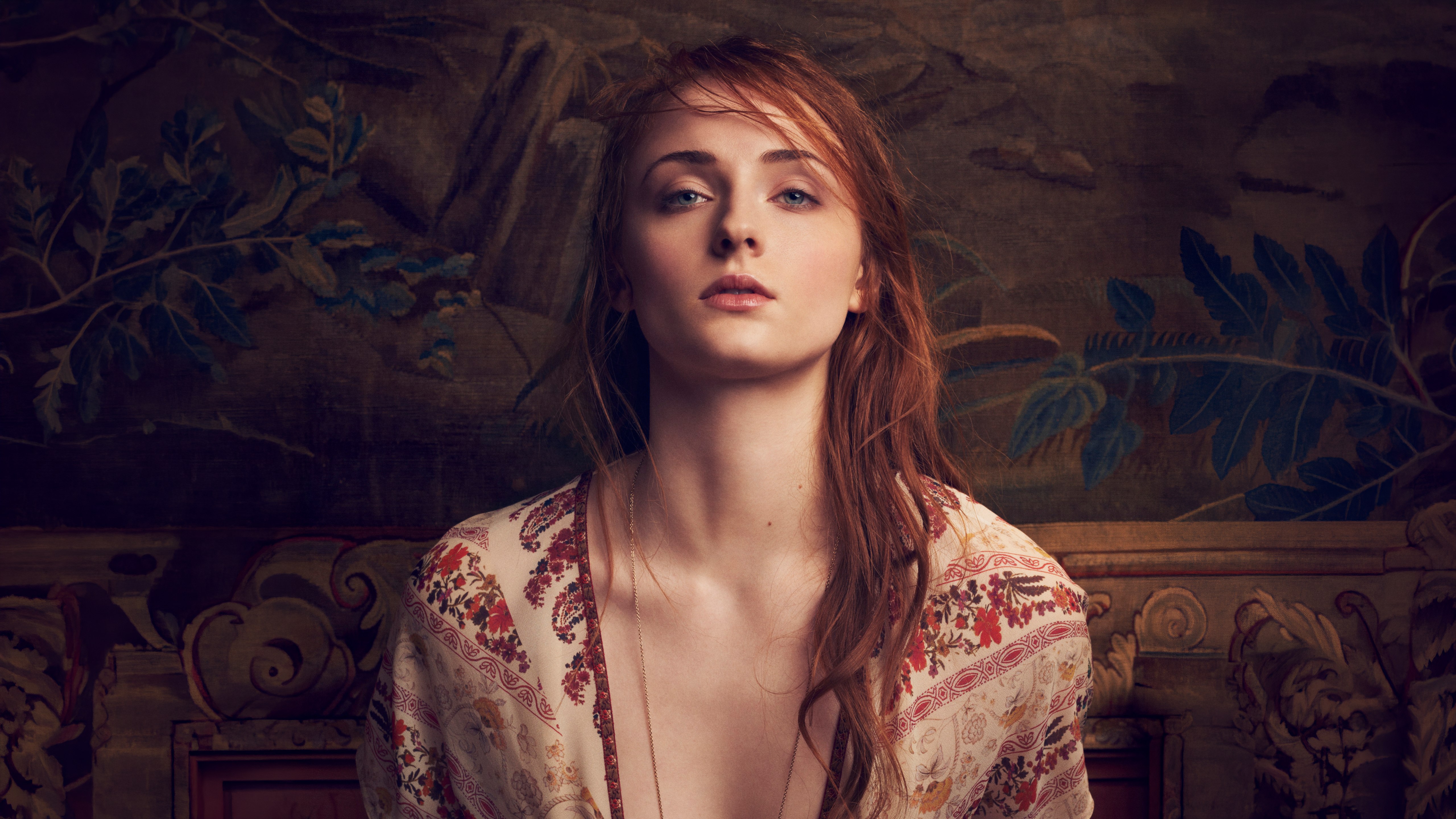 Sophie Turner, Cabelo ruivo, Ensaio fotográfico, Atriz americana, Loira, 5K, Arte boho