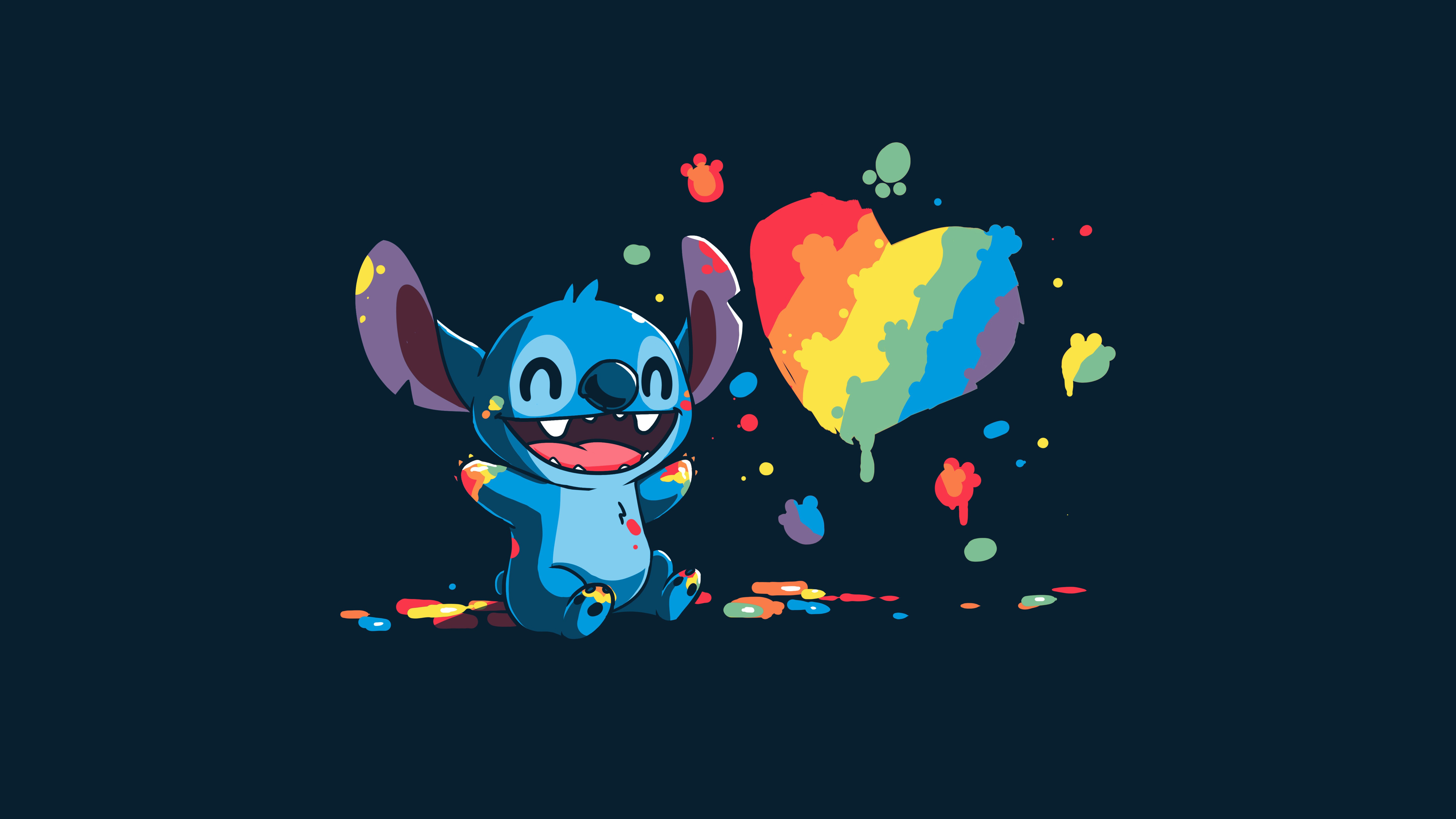 Stitch, Coração de amor, Ilustração, Arco-íris, Azul escuro, Tinta, 5K, 8K