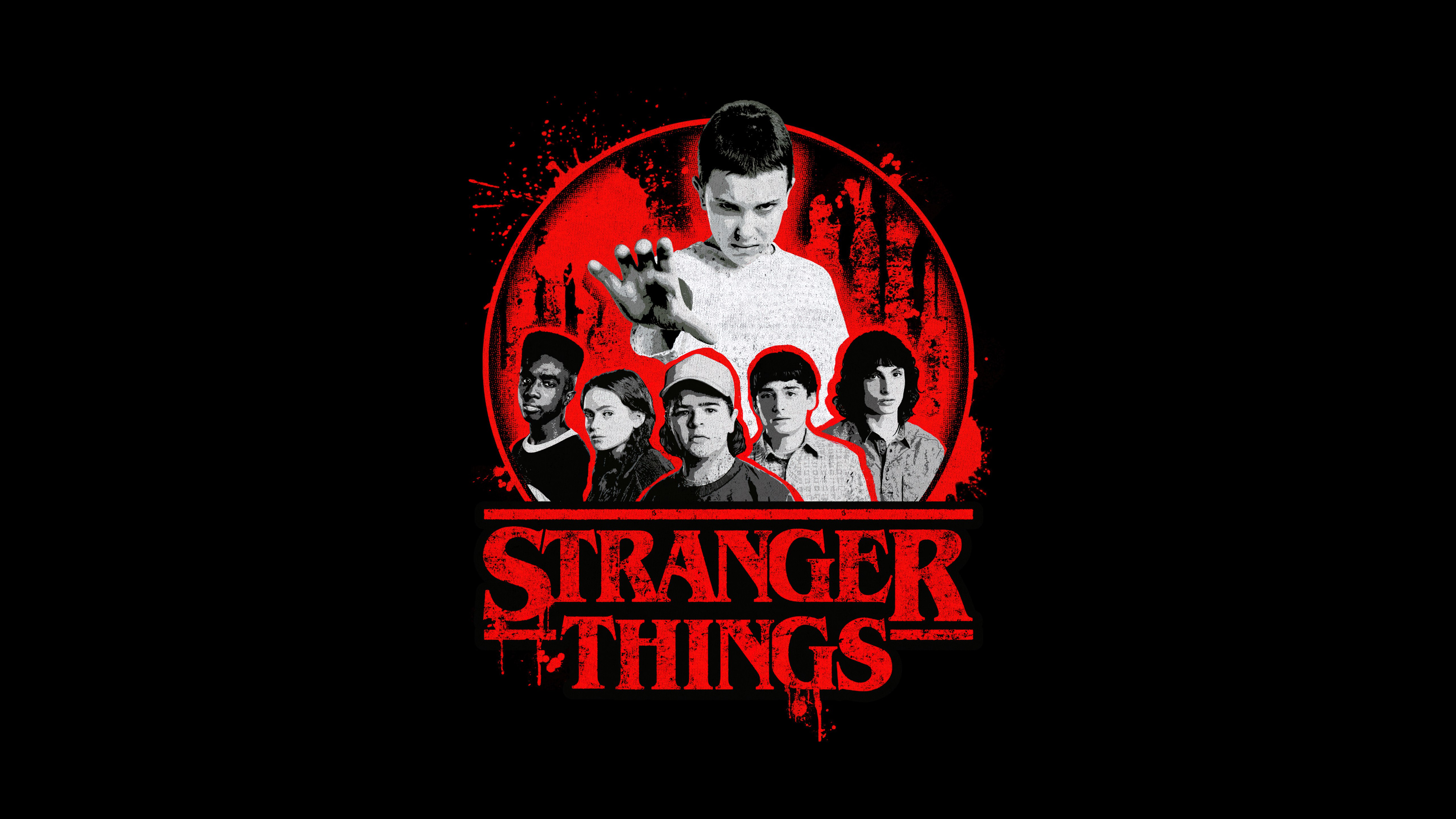 Stranger Things, AMOLED, Pôster, 5K, Fundo preto, Série da Netflix