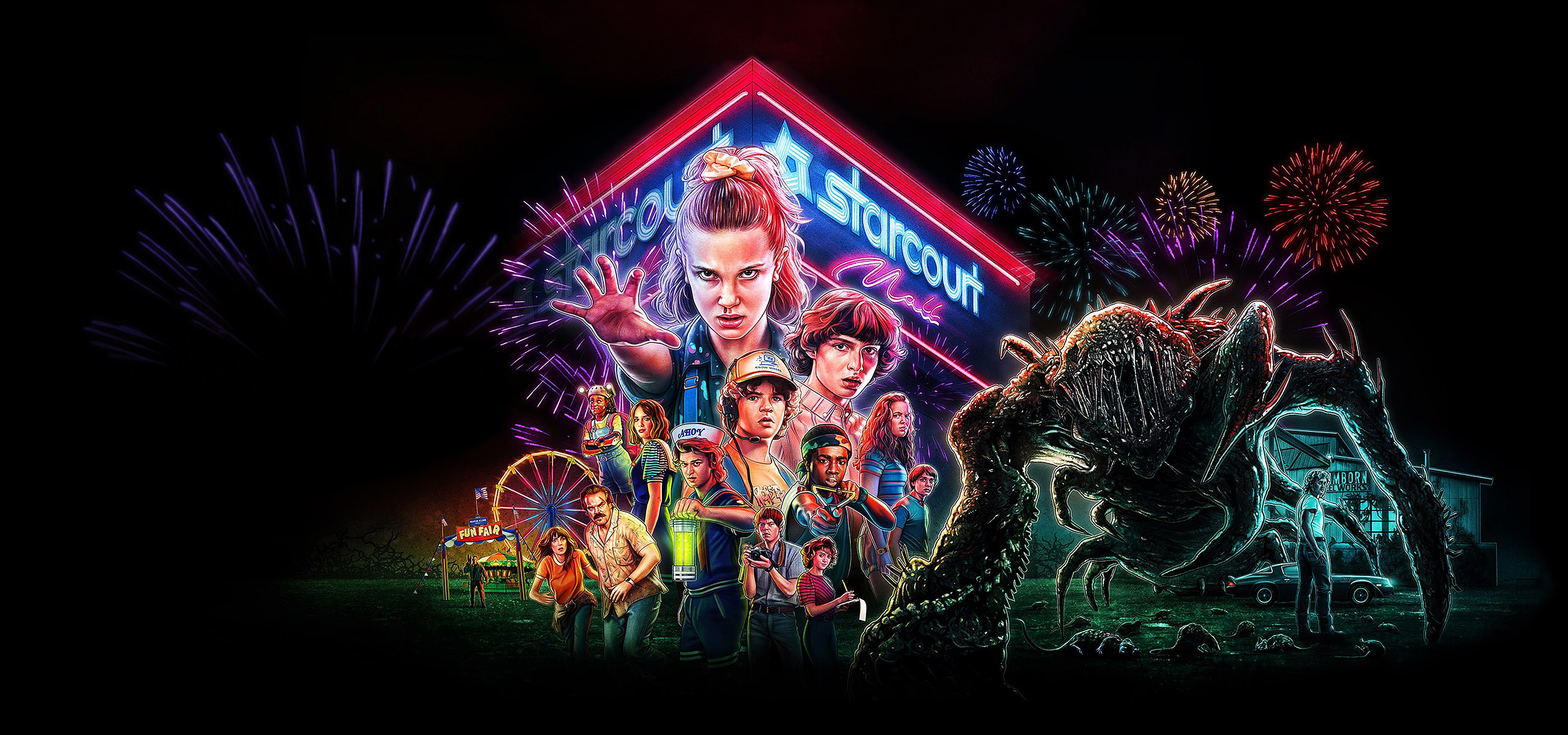 Stranger Things, Série da Netflix, 5K, Arte neon