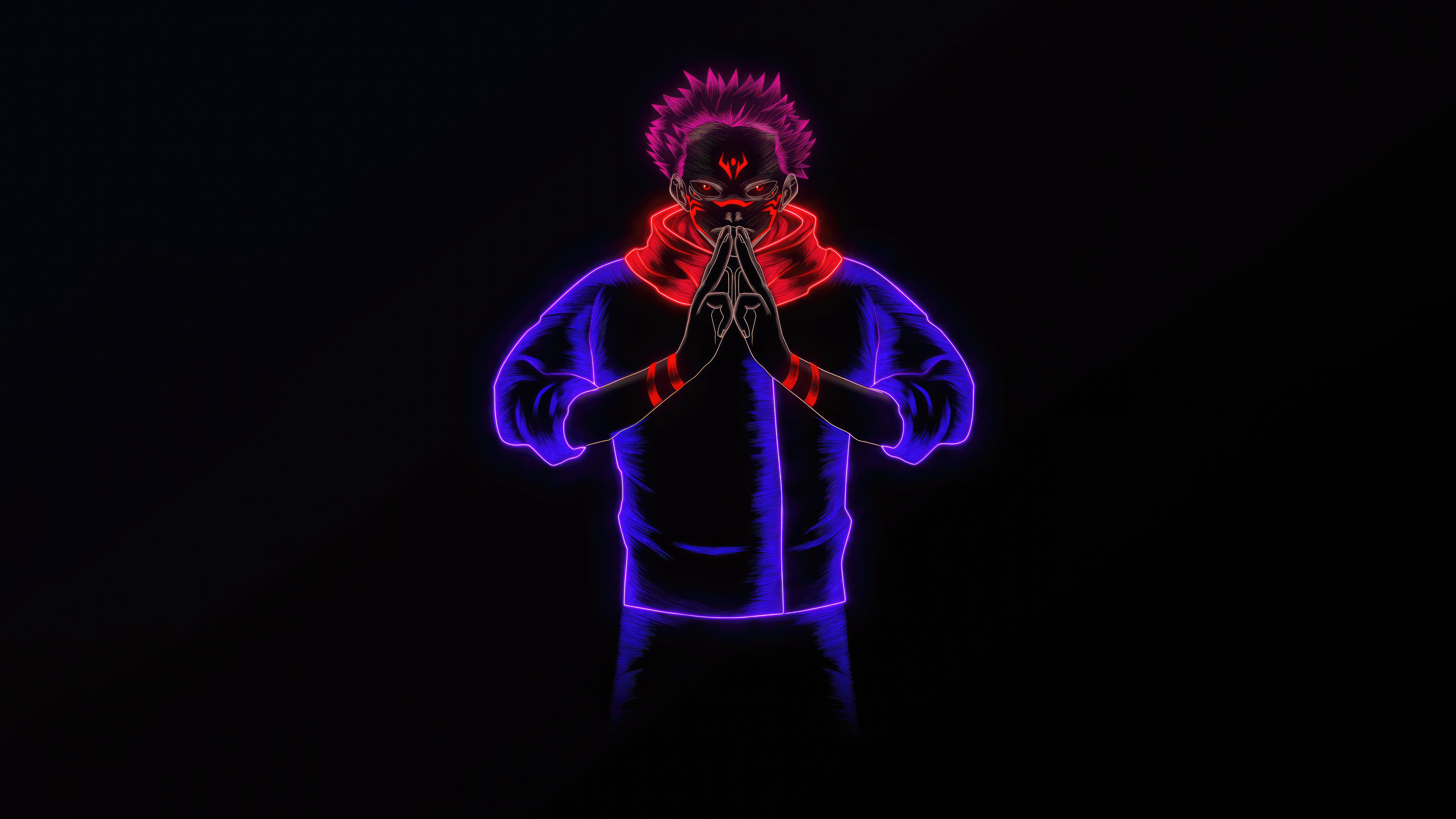 Sukuna, AMOLED, 5K, Fundo preto, Jujutsu Kaisen