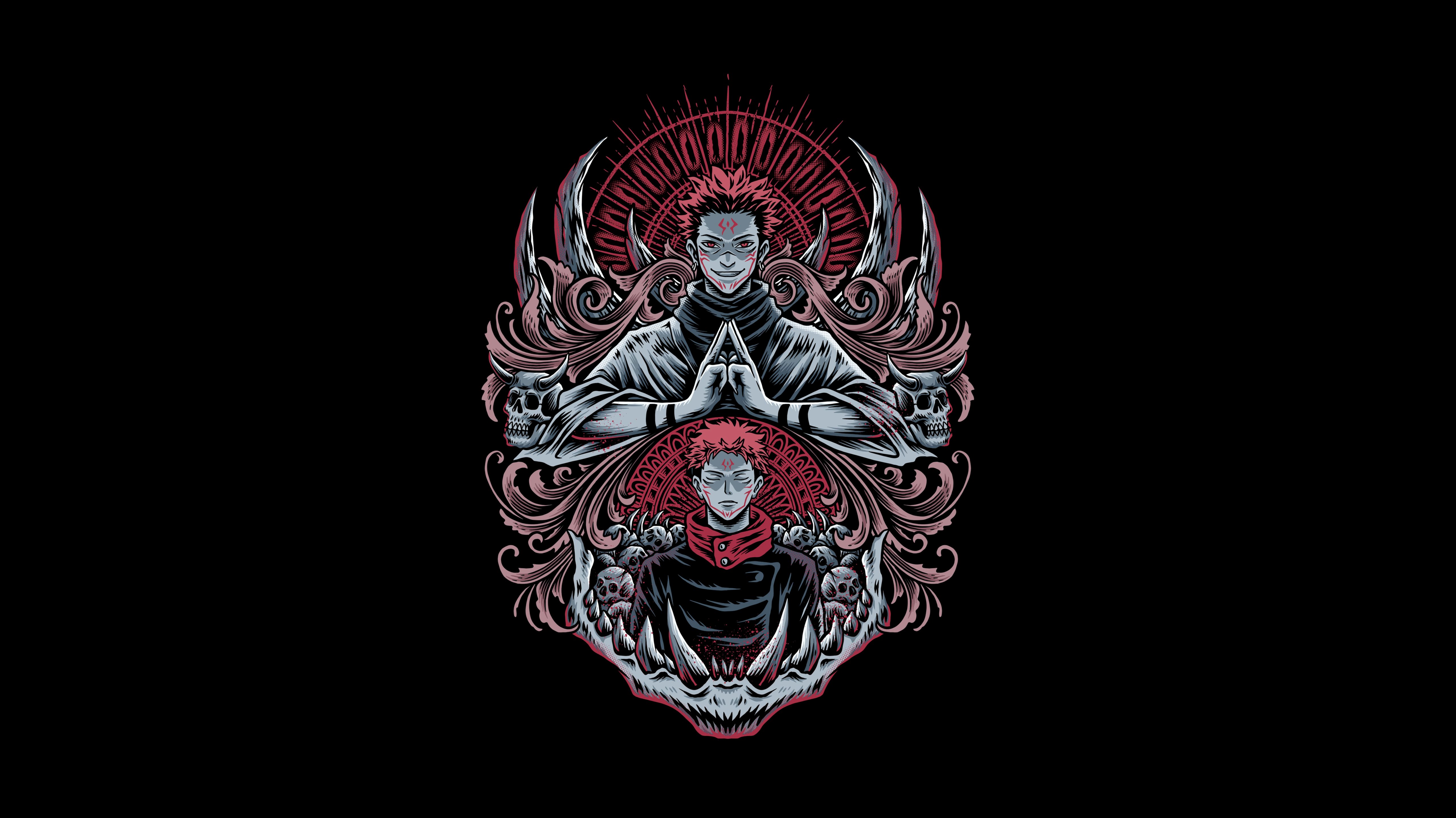 Sukuna, Jujutsu Kaisen, Yuji Itadori, AMOLED, Fundo preto