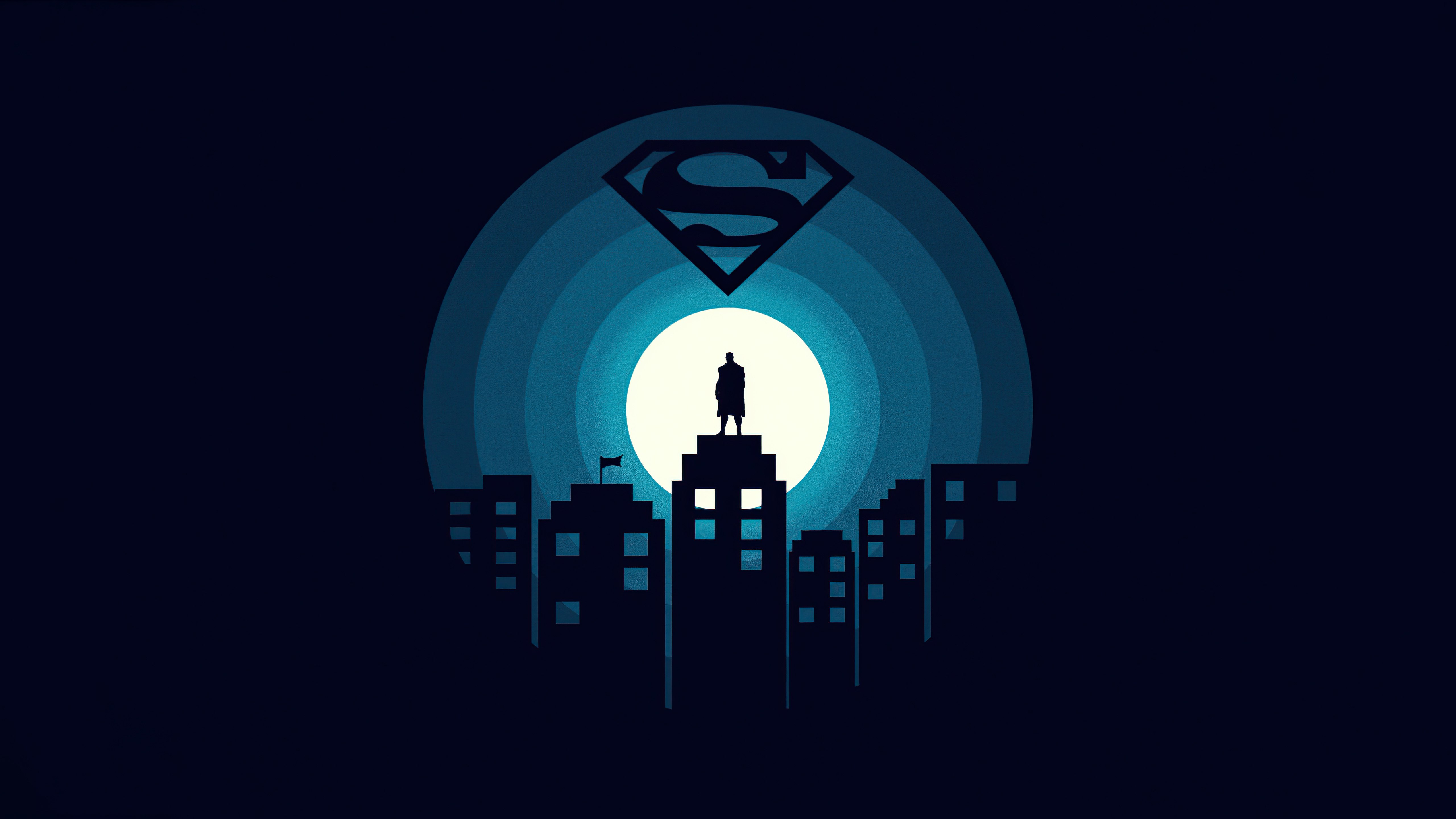 Superman, Arte minimalista, Super-heróis da DC, Fundo escuro, 5K, Simples