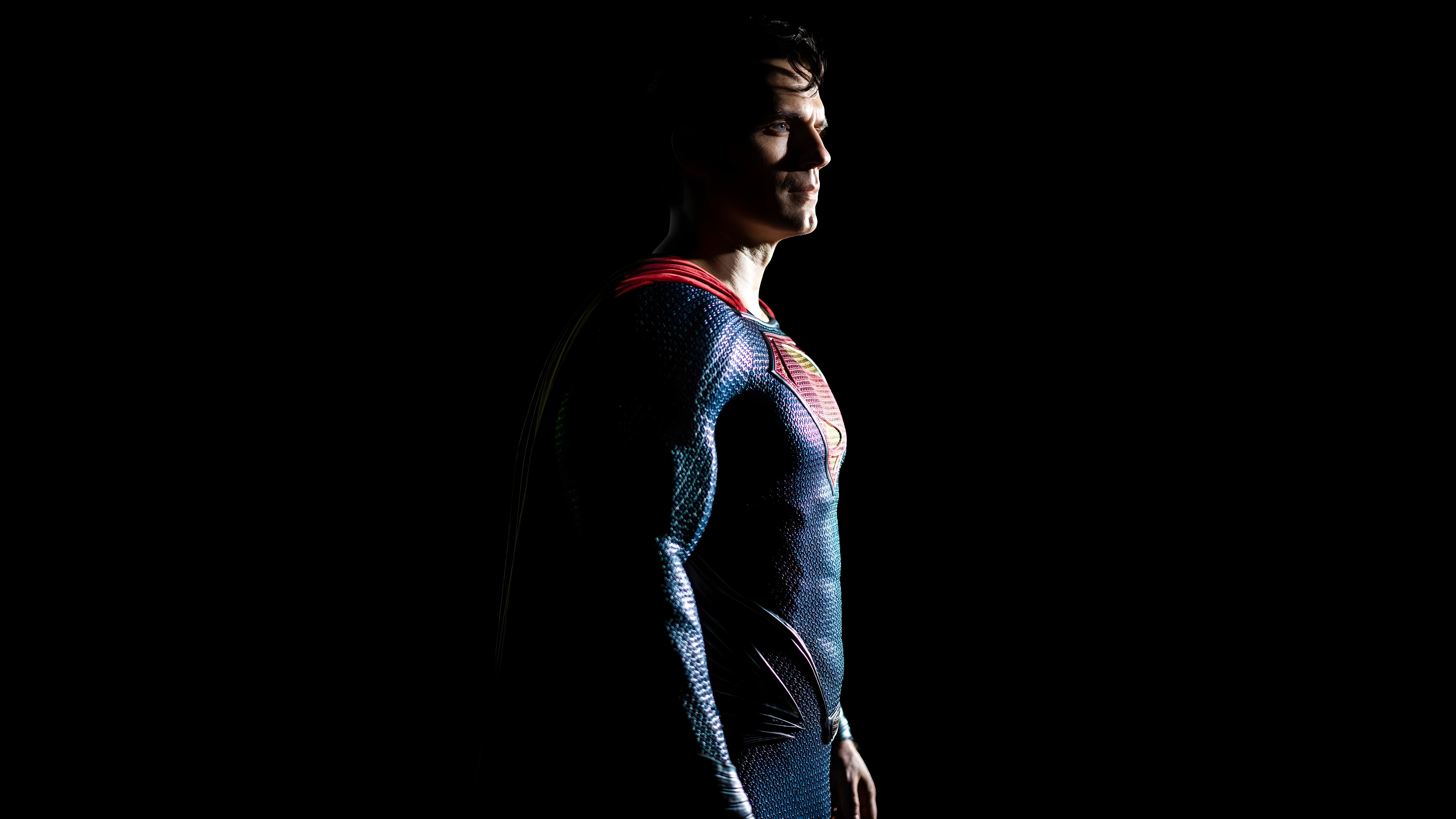 Superman, Super-heróis da DC, Henry Cavill, DC Comics, Fundo preto, AMOLED, 8K