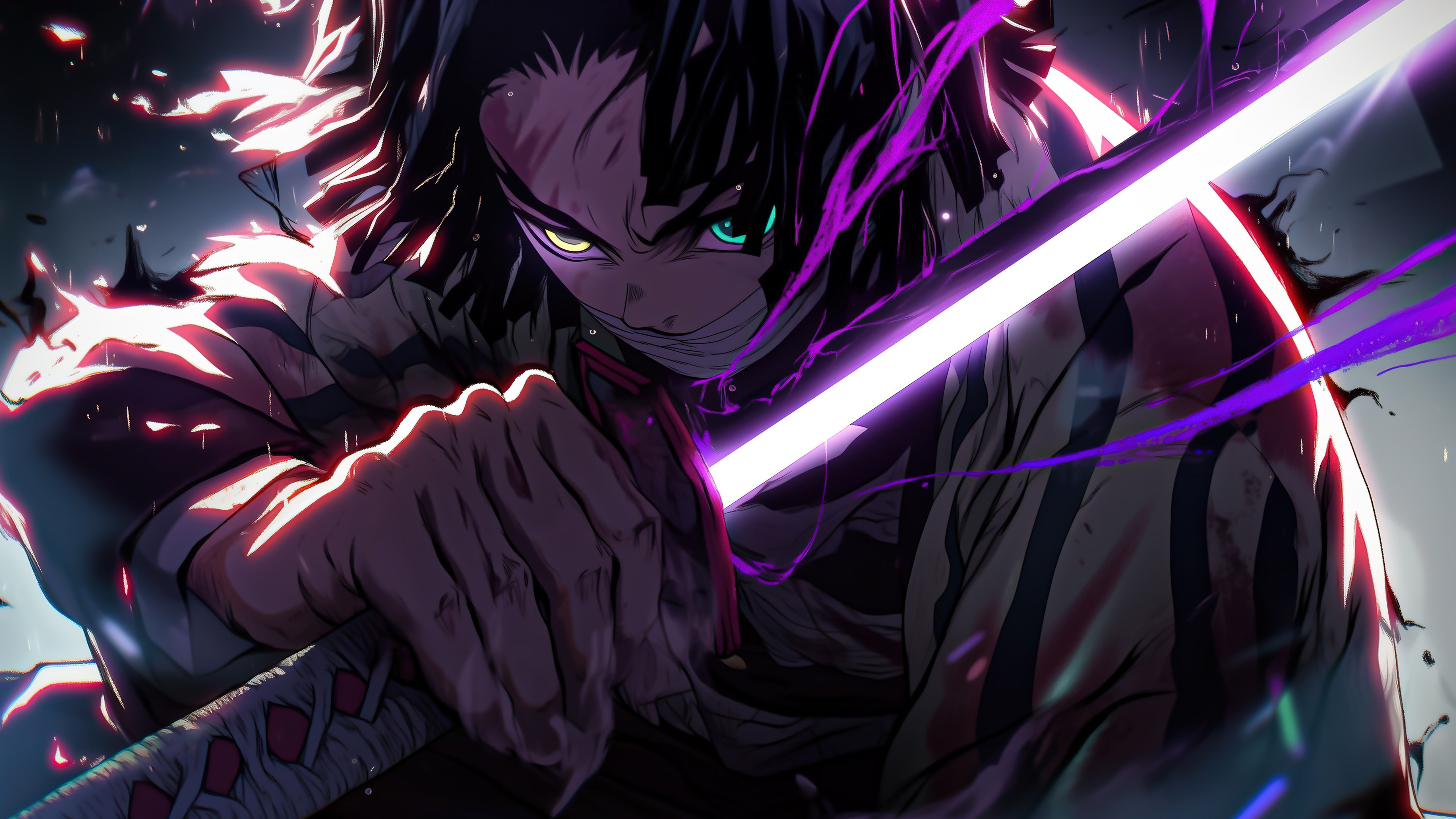 Tanjiro Kamado, Espada, Anime colorido, 5K, Demon Slayer: Kimetsu no Yaiba