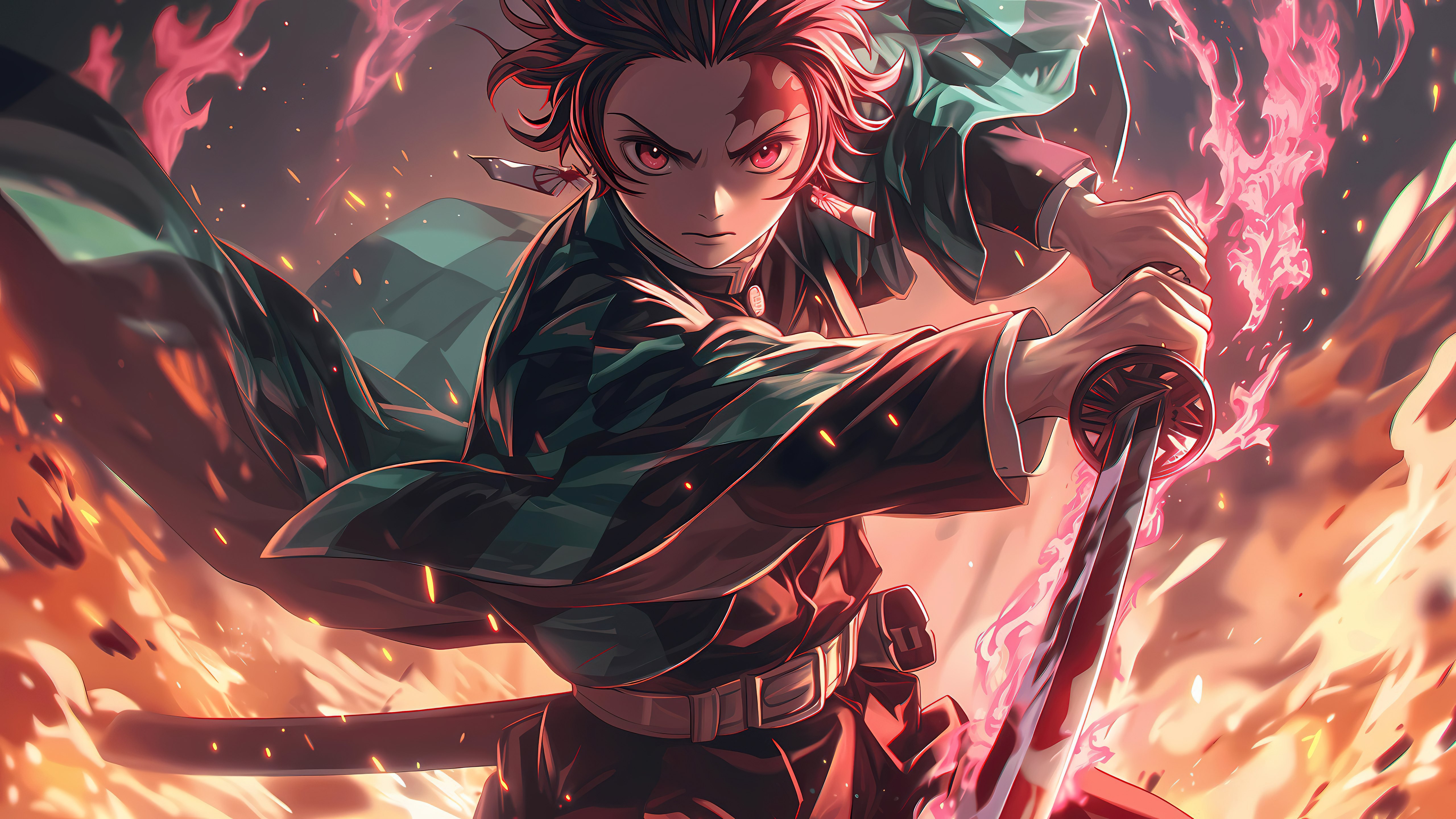 Tanjiro Kamado, Katana, Demon Slayer: Kimetsu no Yaiba, 5K, Arte de IA