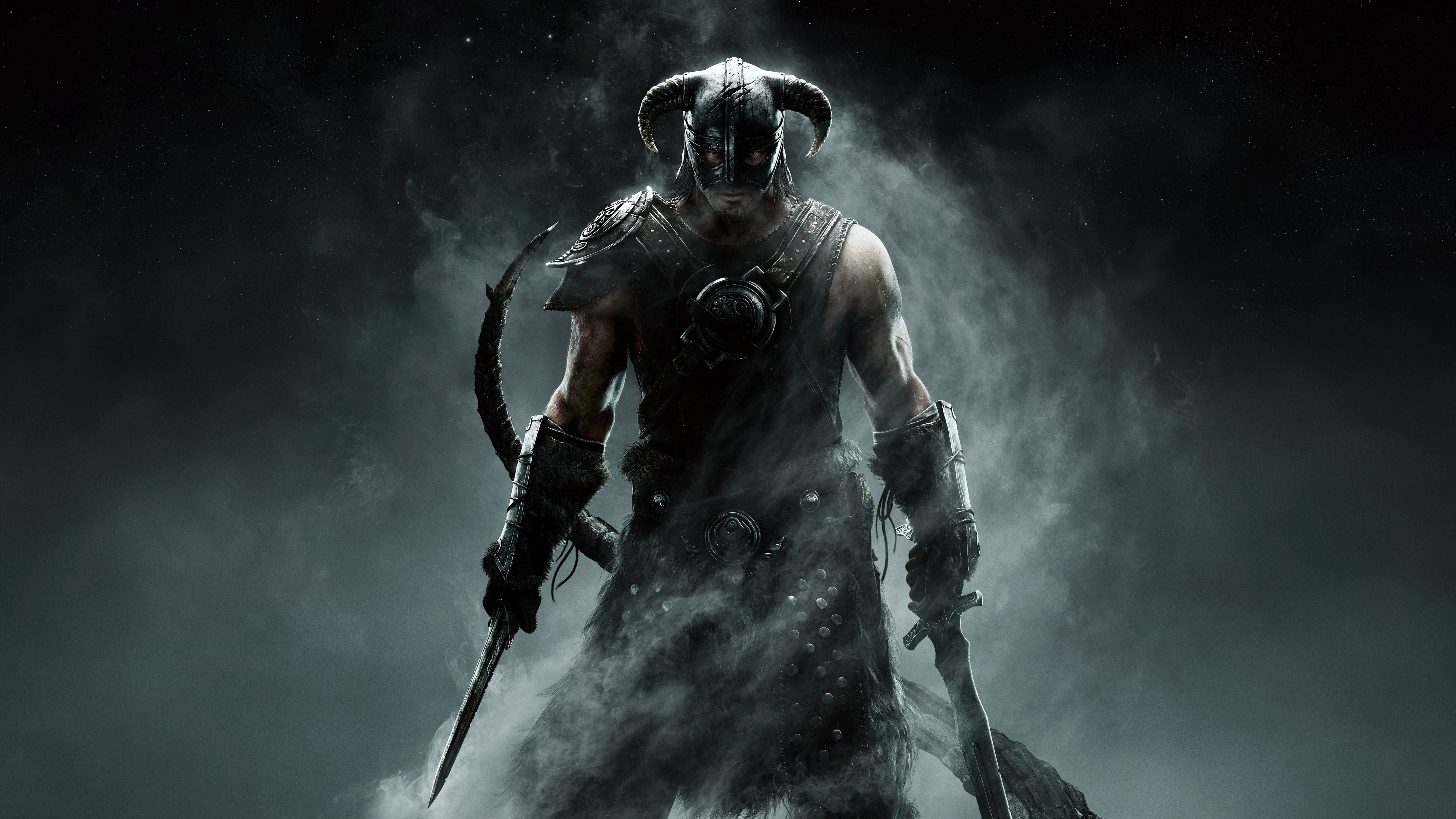 The Elder Scrolls V: Skyrim, 5K, Dragonborn, Videogame, Fundo escuro