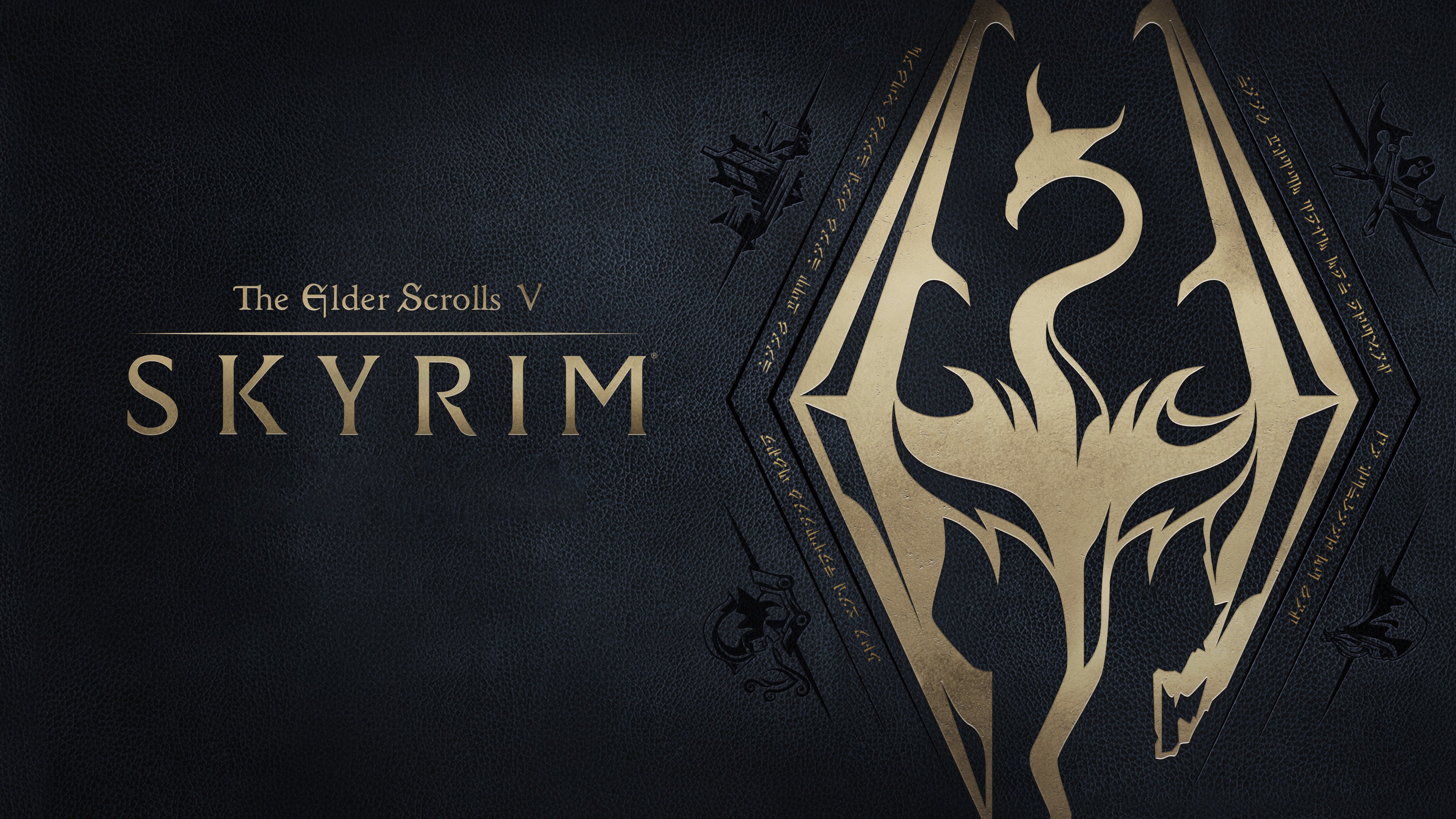 The Elder Scrolls V: Skyrim, Videogame, Fundo escuro, Letras douradas