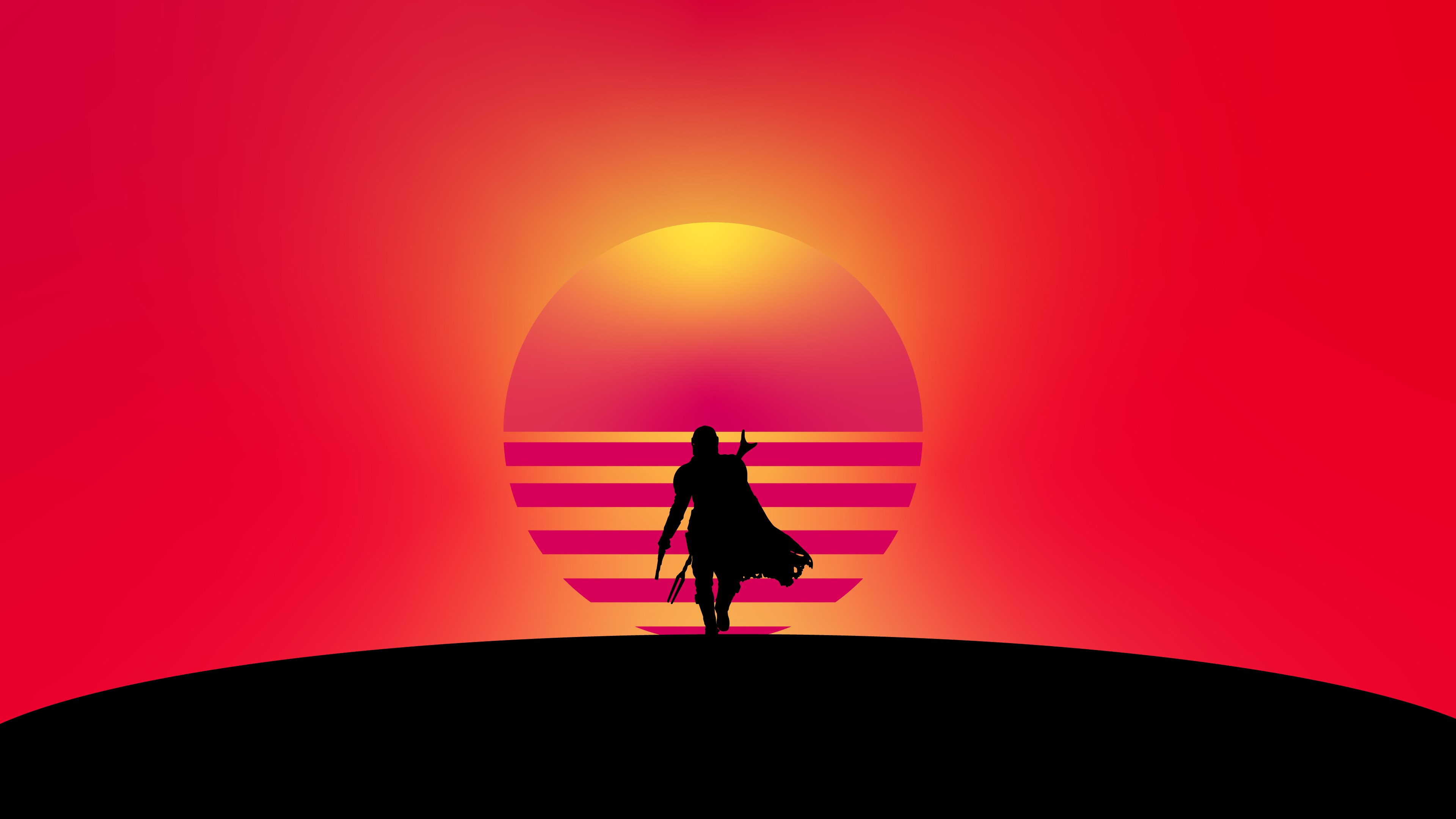 The Mandalorian, Arte, Silhueta, Fundo laranja, Simples
