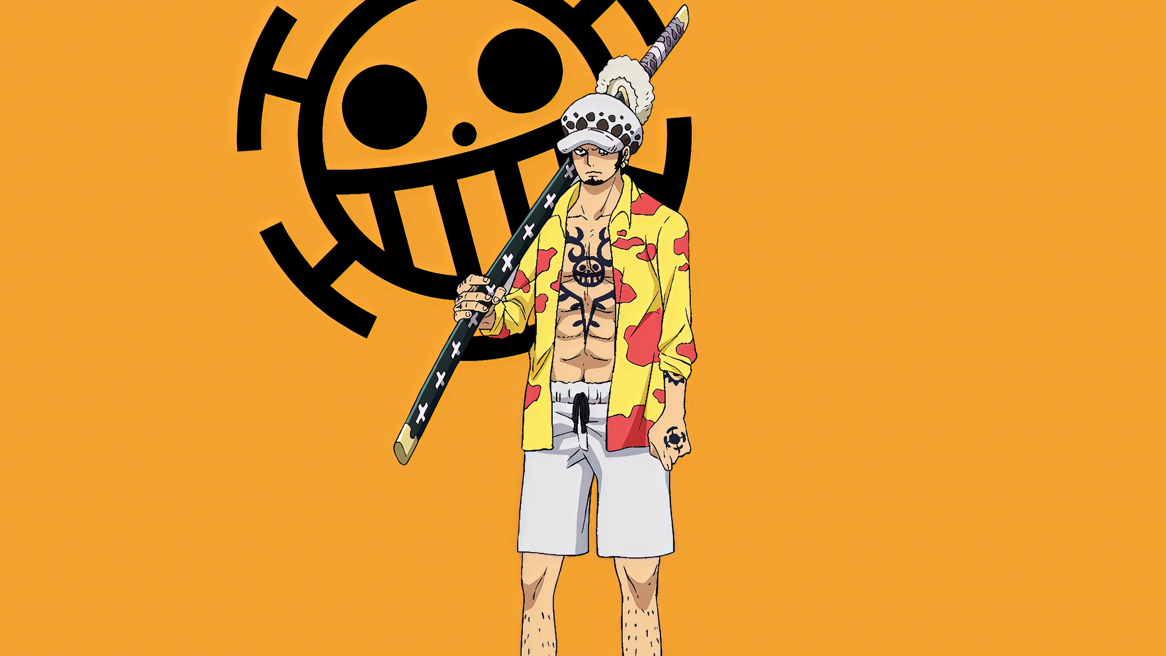 Trafalgar Law, Arte minimalista, One Piece, Fundo amarelo