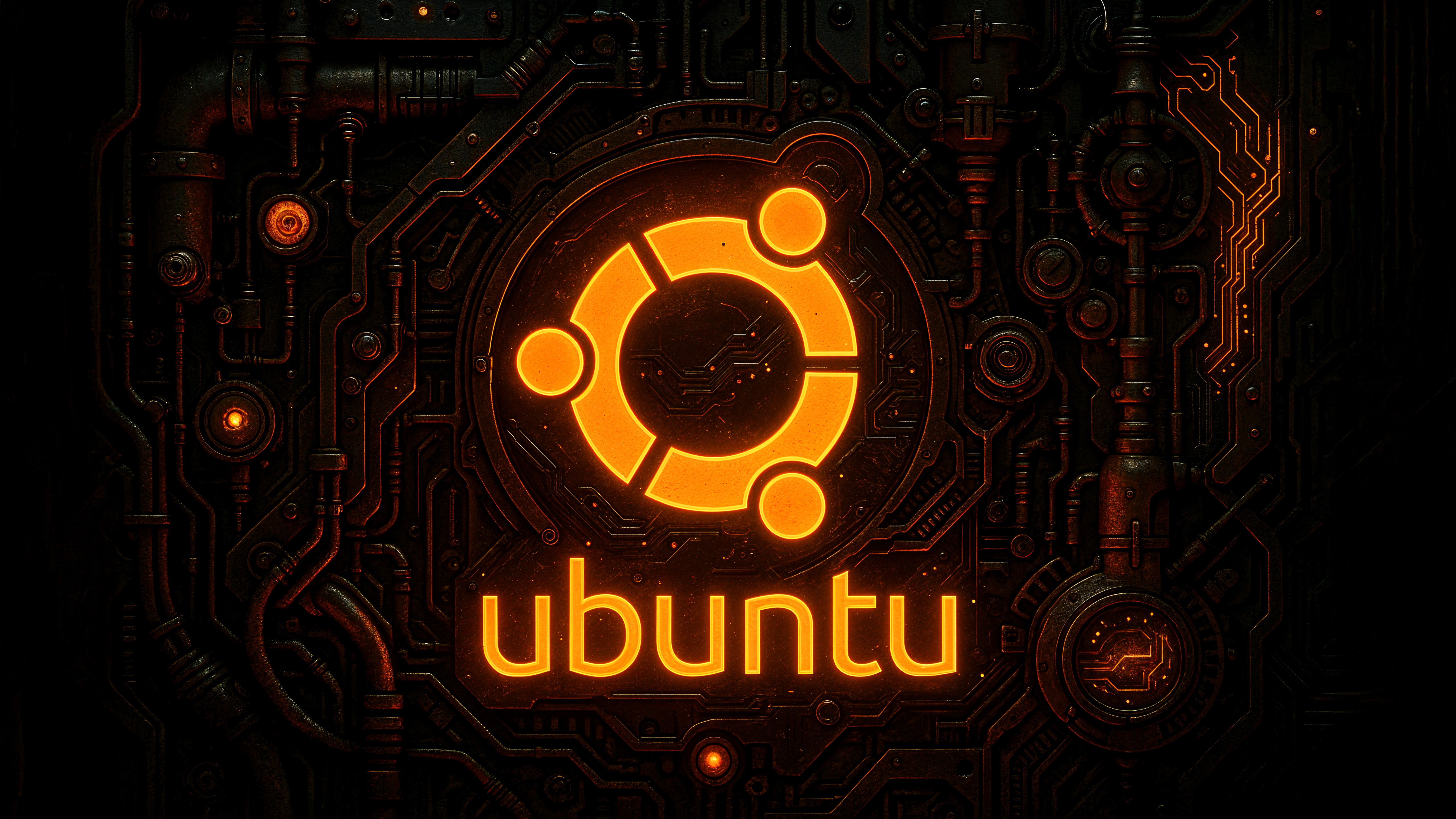 ubuntu, Logo neon, Fundo escuro, Futurista, 5K