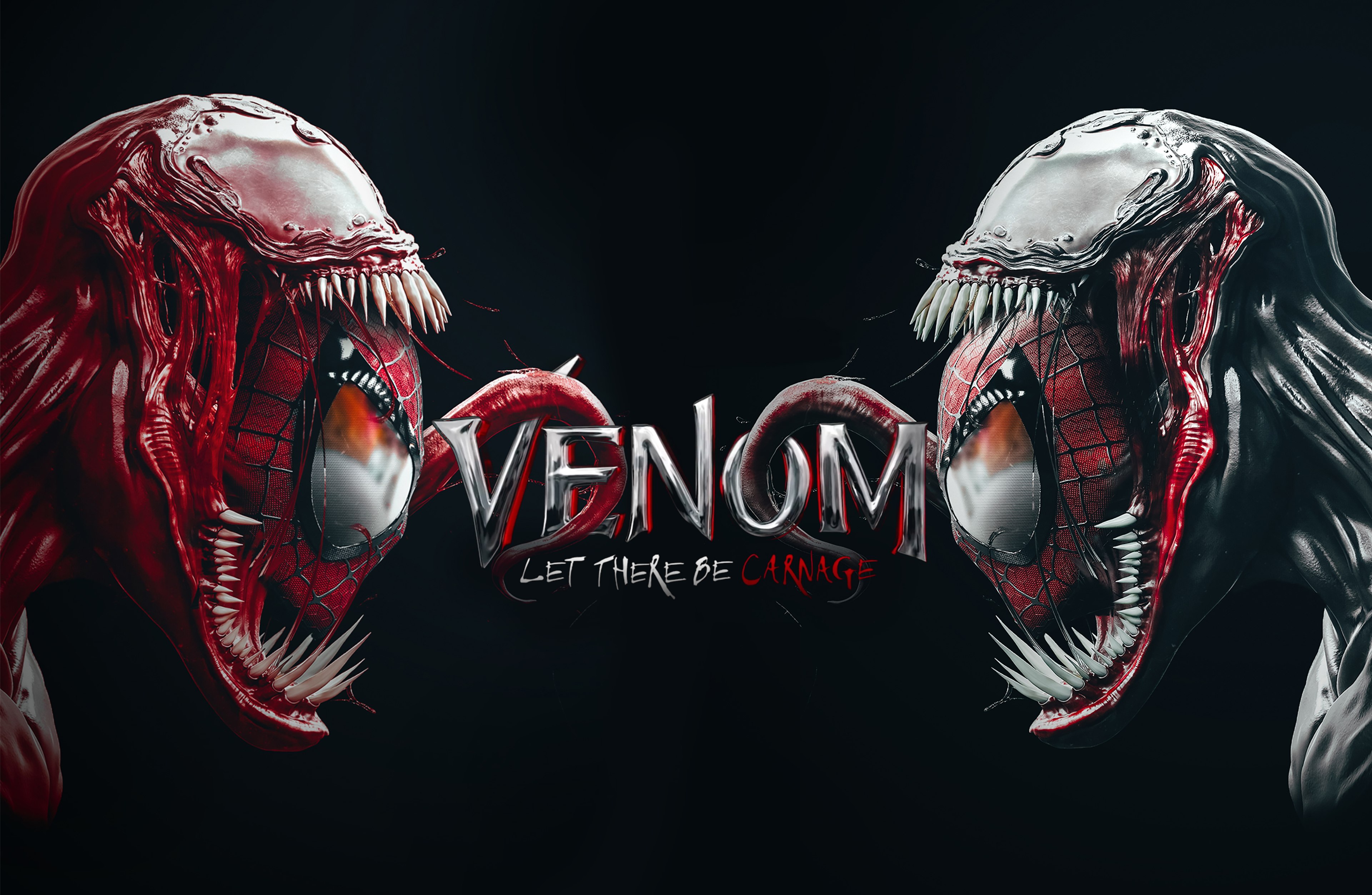 Venom, Homem-Aranha, Carnage, Fundo preto, Super-heróis da Marvel, Fan Art, Marvel Comics