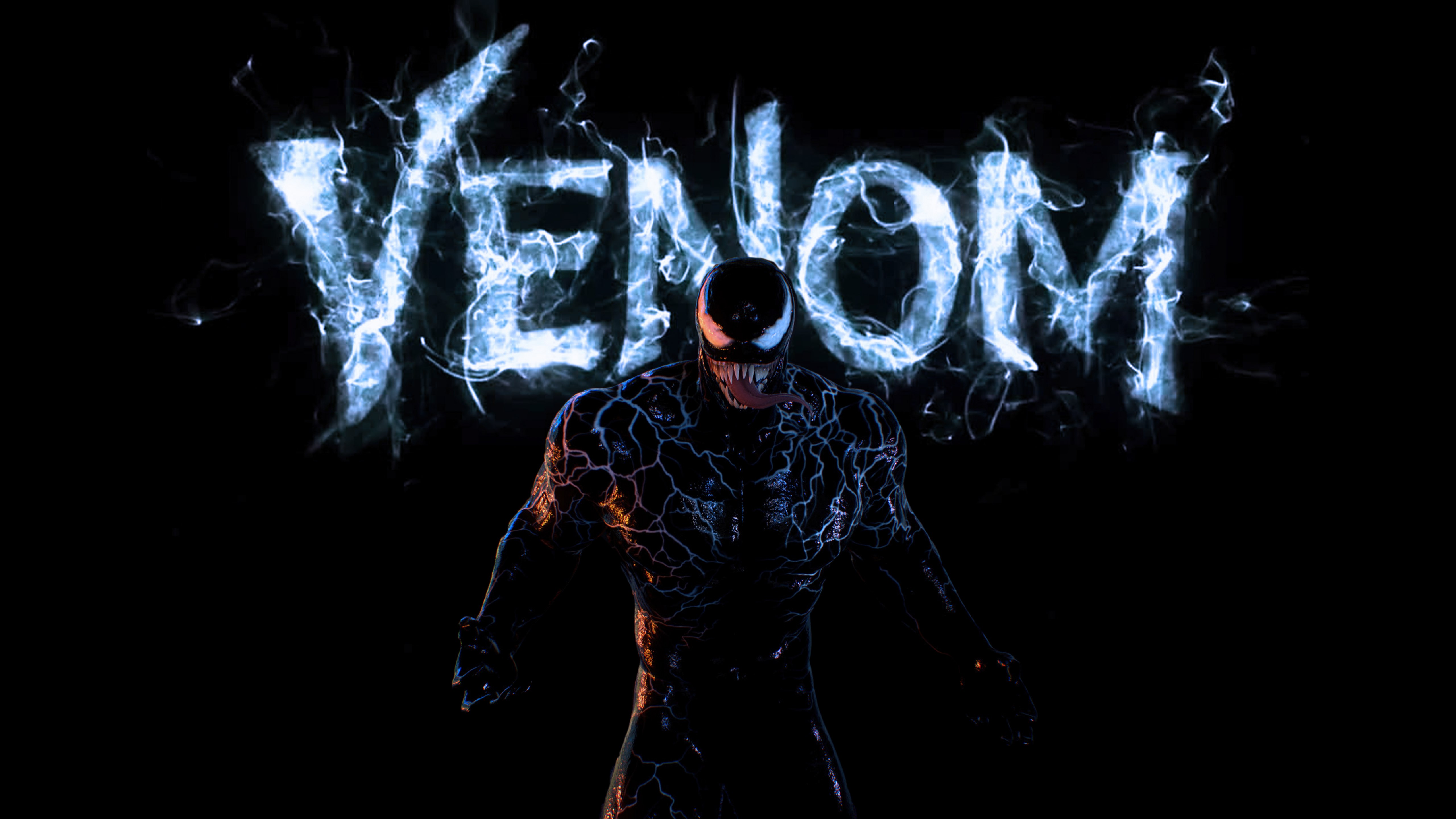 Venom, Marvel Comics, Super-heróis da Marvel, Fundo preto, Arte digital, 5K