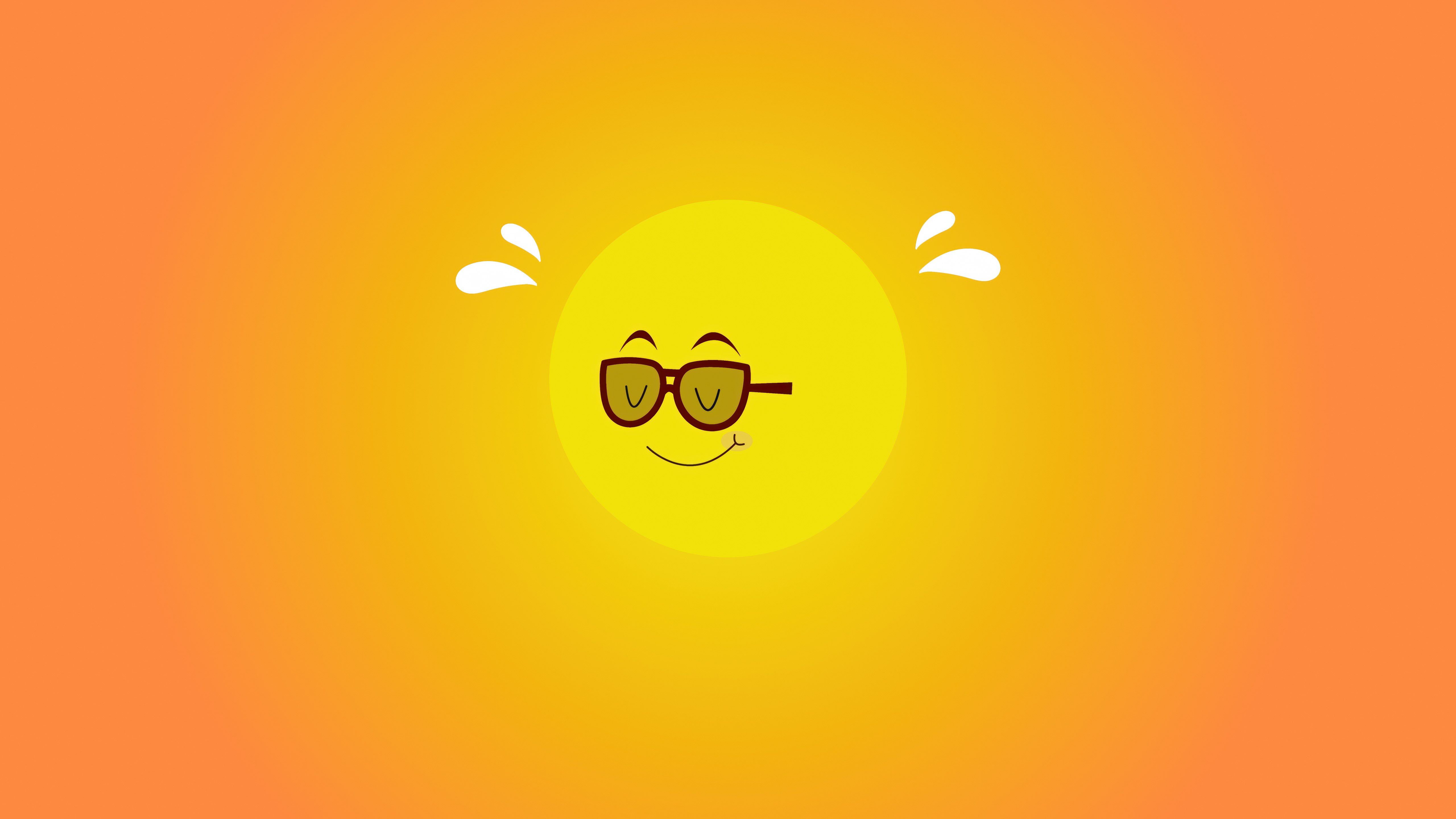 Verão, Sol, Desenho fofo, Óculos de sol, Feliz, Estética laranja, 5K, Minimalista