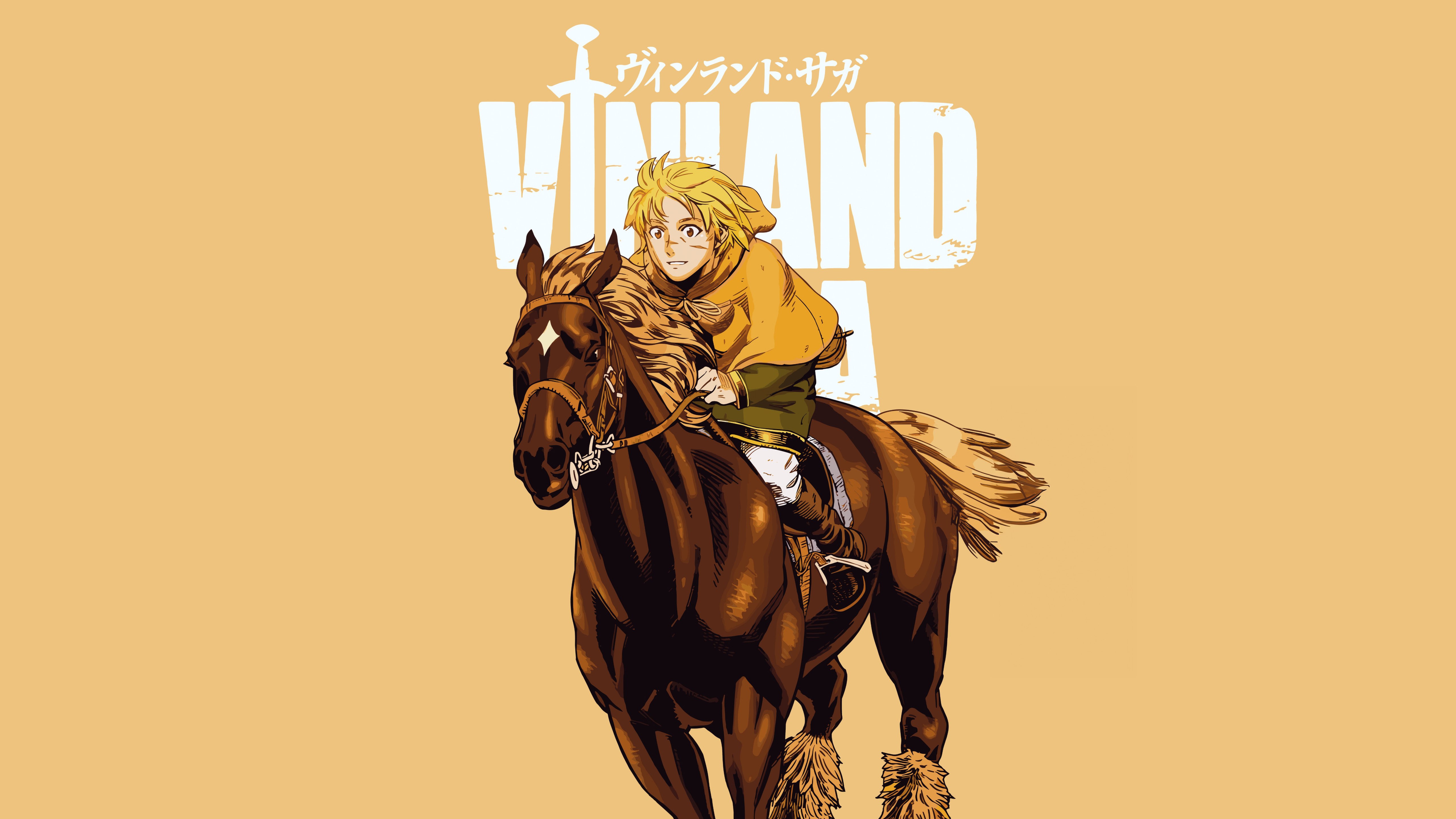 Vinland Saga, Fundo amarelo, Minimalista, 5K, Thorfinn