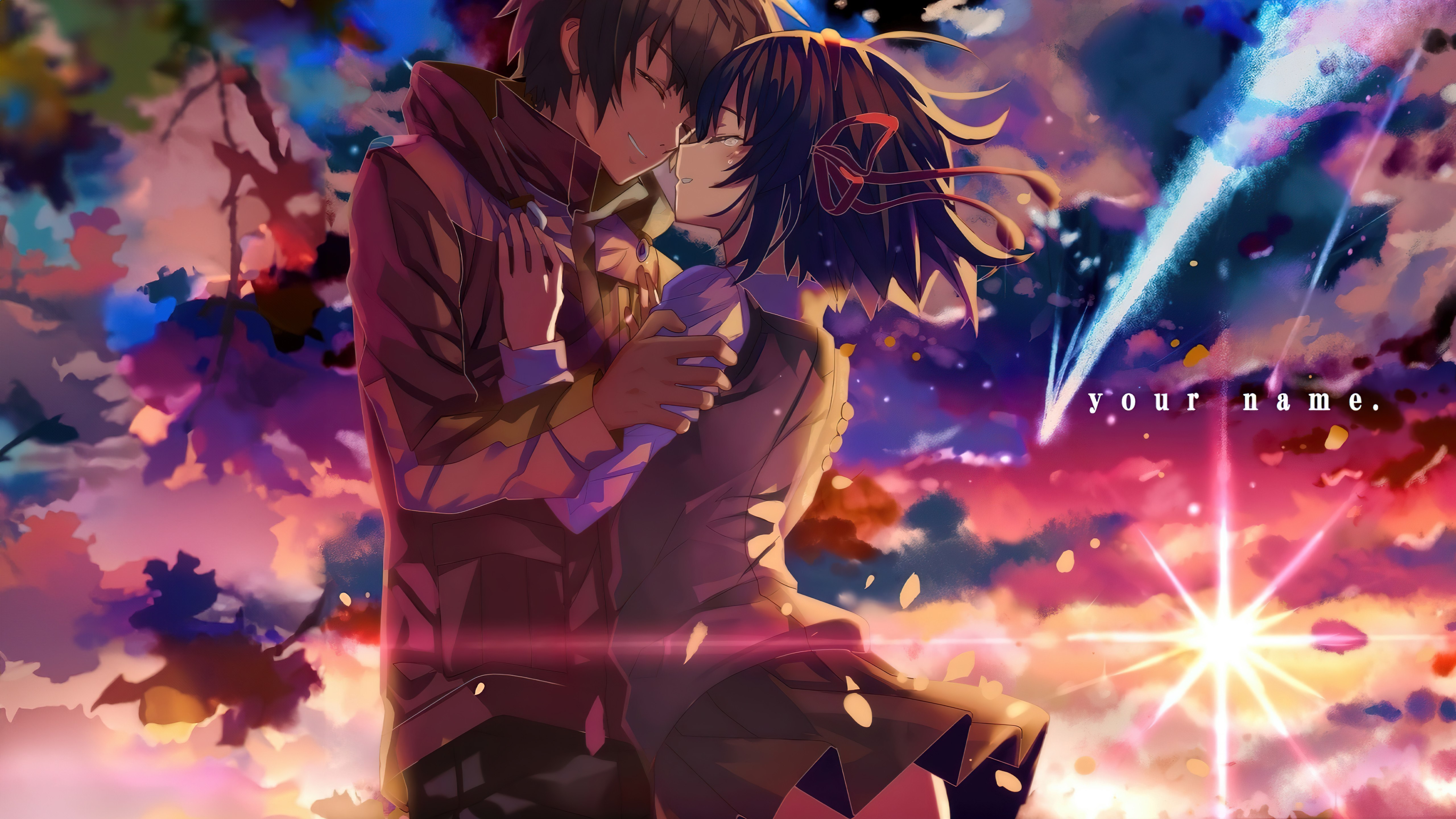 Your Name, Casal de anime, Mitsuha Miyamizu, Taki Tachibana, Kimi no Na wa, 5K, Casal apaixonado, Cometa Tiamat, Celestial, Estrelas cadentes