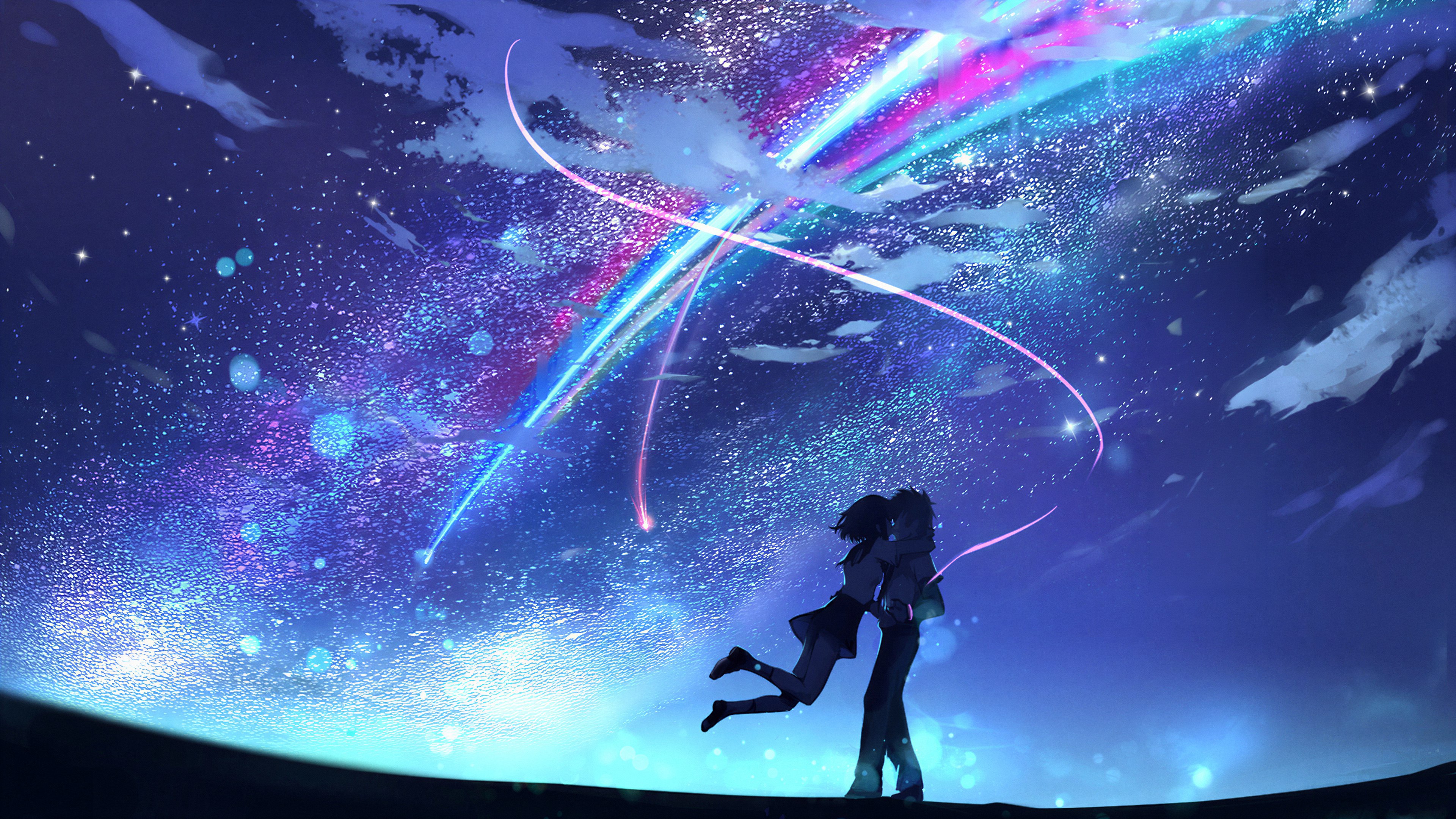 Your Name, Casal, Kimi no Na wa, Céu noturno, Estrelas, Cometa, Taki Tachibana, Romance, Mitsuha Miyamizu, Cometa Tiamat, Estrelas cadentes