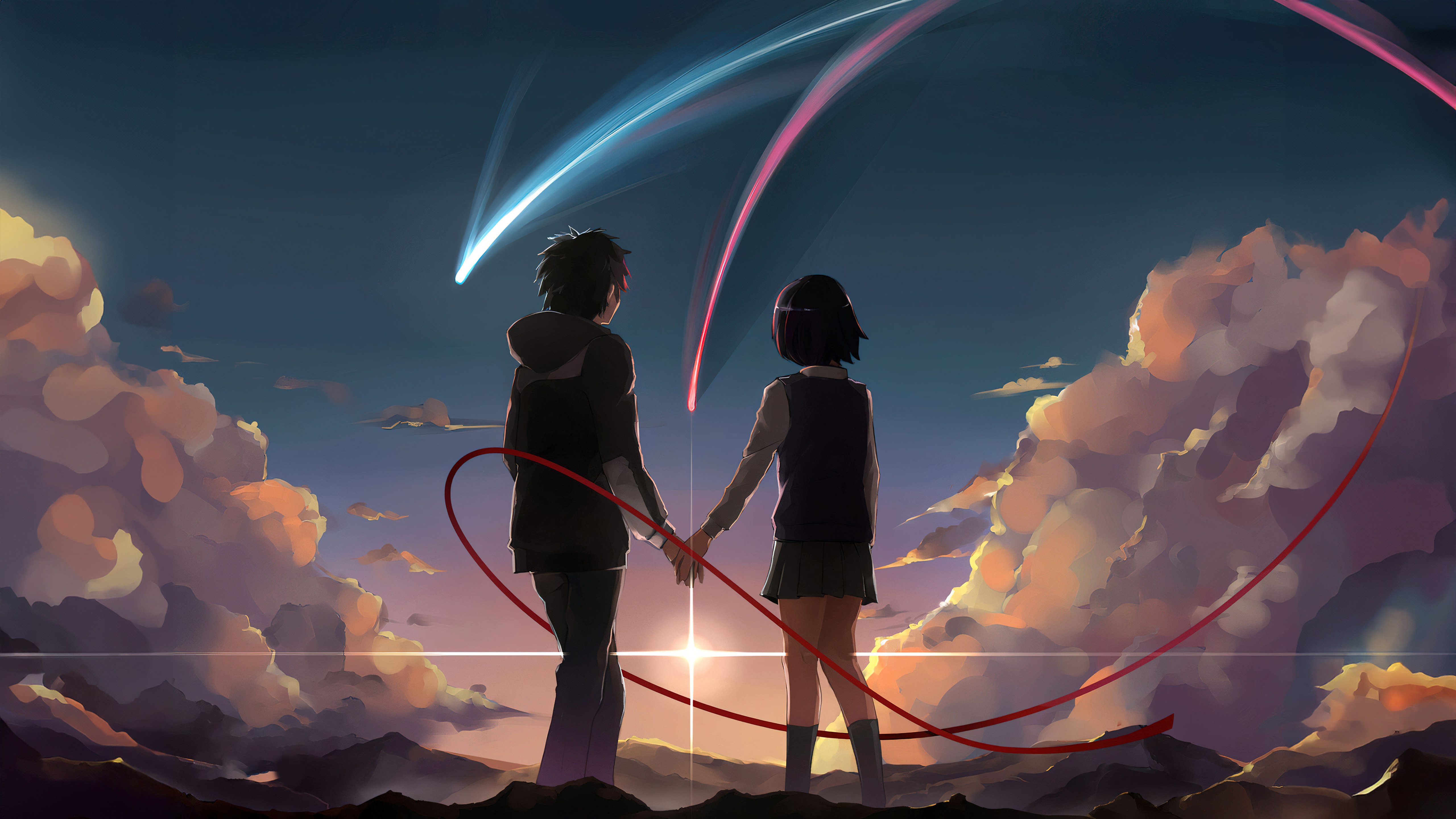 Your Name, Cometa Tiamat, Arte, Taki Tachibana, Mitsuha Miyamizu, Lofi, Kimi no Na wa, 5K, Casal apaixonado, Casal de anime, Estrelas cadentes