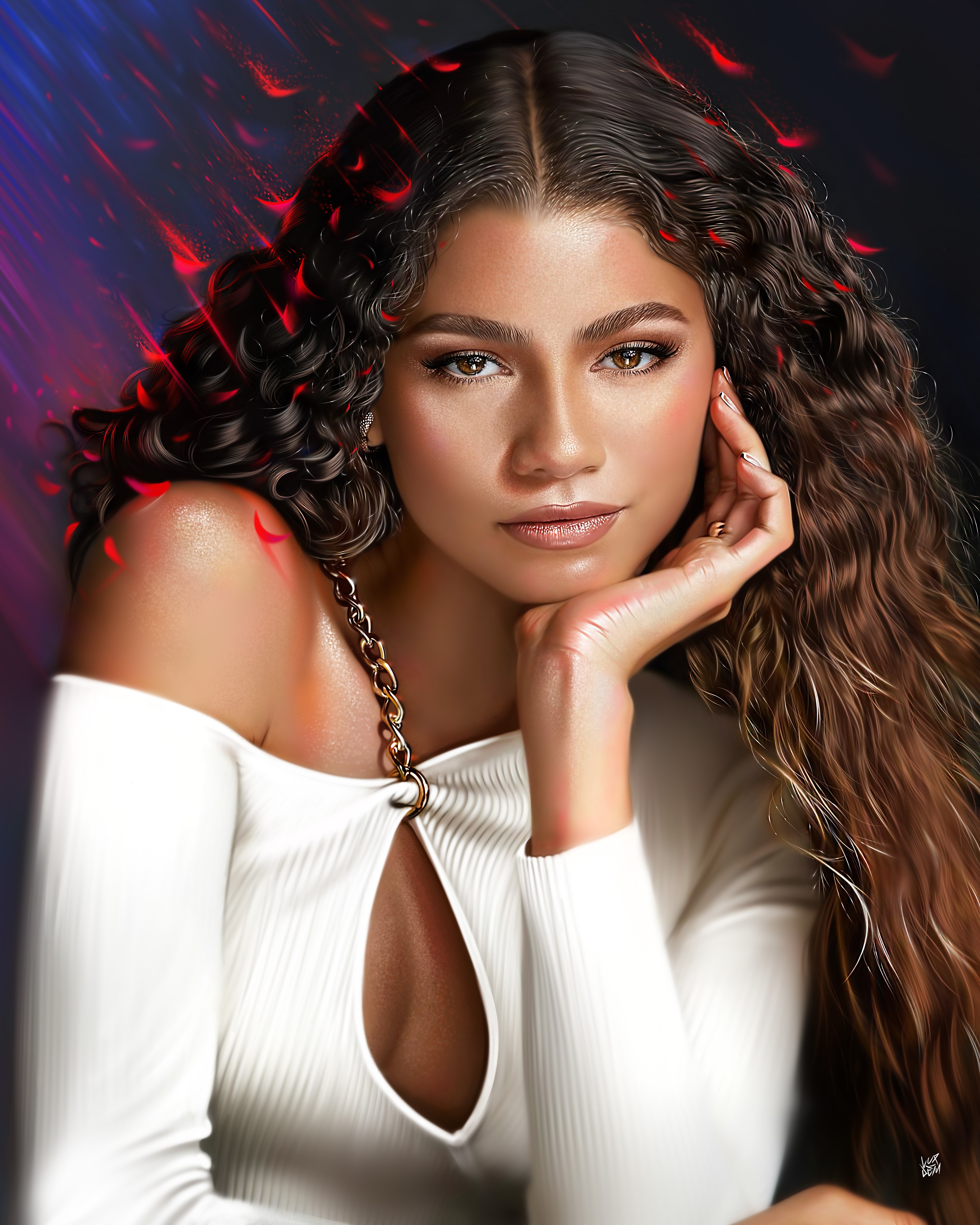 Zendaya, Retrato, Atriz linda, Fundos femininos, Ilustração digital